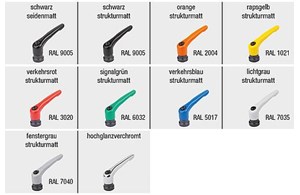 Klemmhebel Zinkdruckguss mit Innengewinde und Spannkraftverstärker, Gewindeeinsatz Stahl brüniert